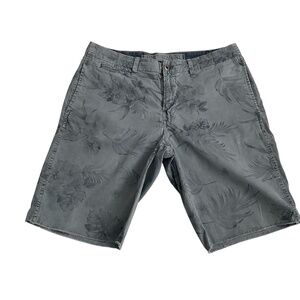 Paperbacks Mens Shorts Sz 32 Gray Tropical Print Chino Golf Beach Hawaii Raw Hem
